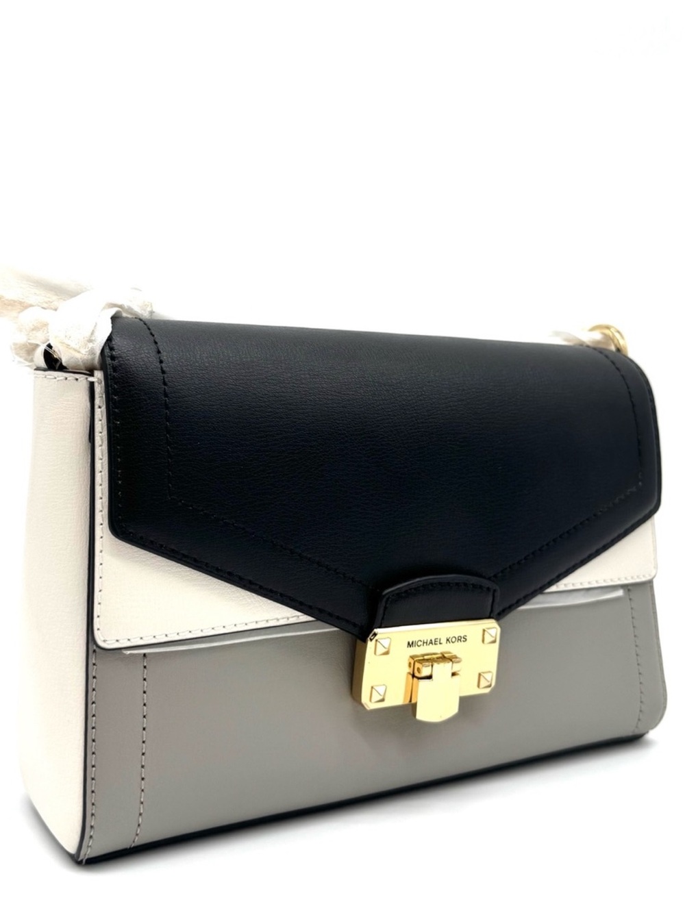 Michael Kors Kinsley Medium Shoulder Flap Crossbody Bag Optic White Multi - Picture 1 of 9
